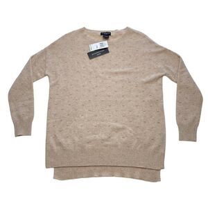 Sutton Studio $368 Cashmere Sweater‎ Women's SMALL Beige Crewneck Soft NEW